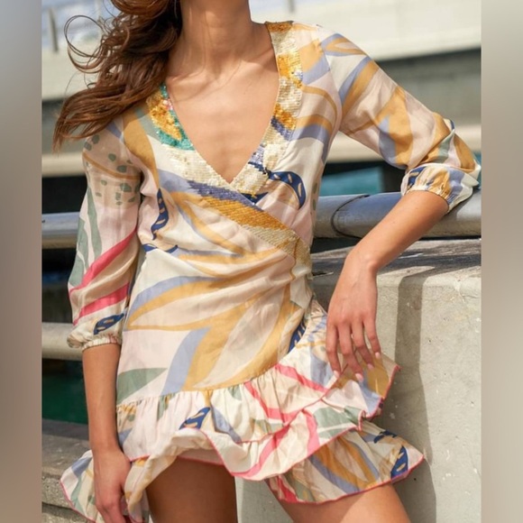 Taj by Sabrina Sequin Wrap Dress Size Medium - Picture 1 of 7